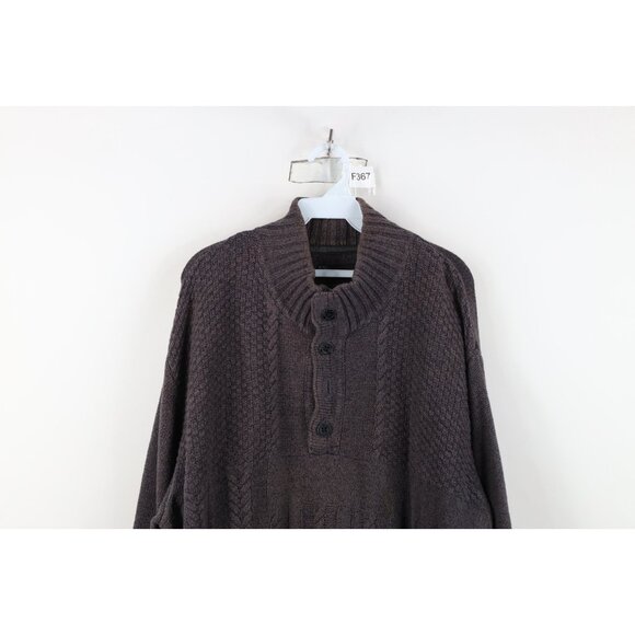 Buckle BKE Mens 2XL Thrashed Chunky Fisherman Cable Knit Henley Sweater Gray - Picture 2 of 16